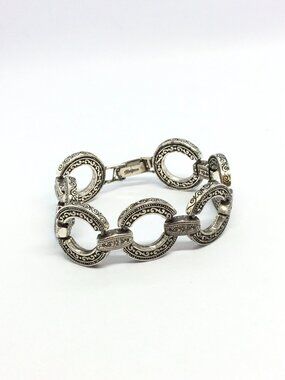 VINTAGE BRIGHTON BRACELET Silver Tone Link Bracelet Patina Chunky Scroll Chain